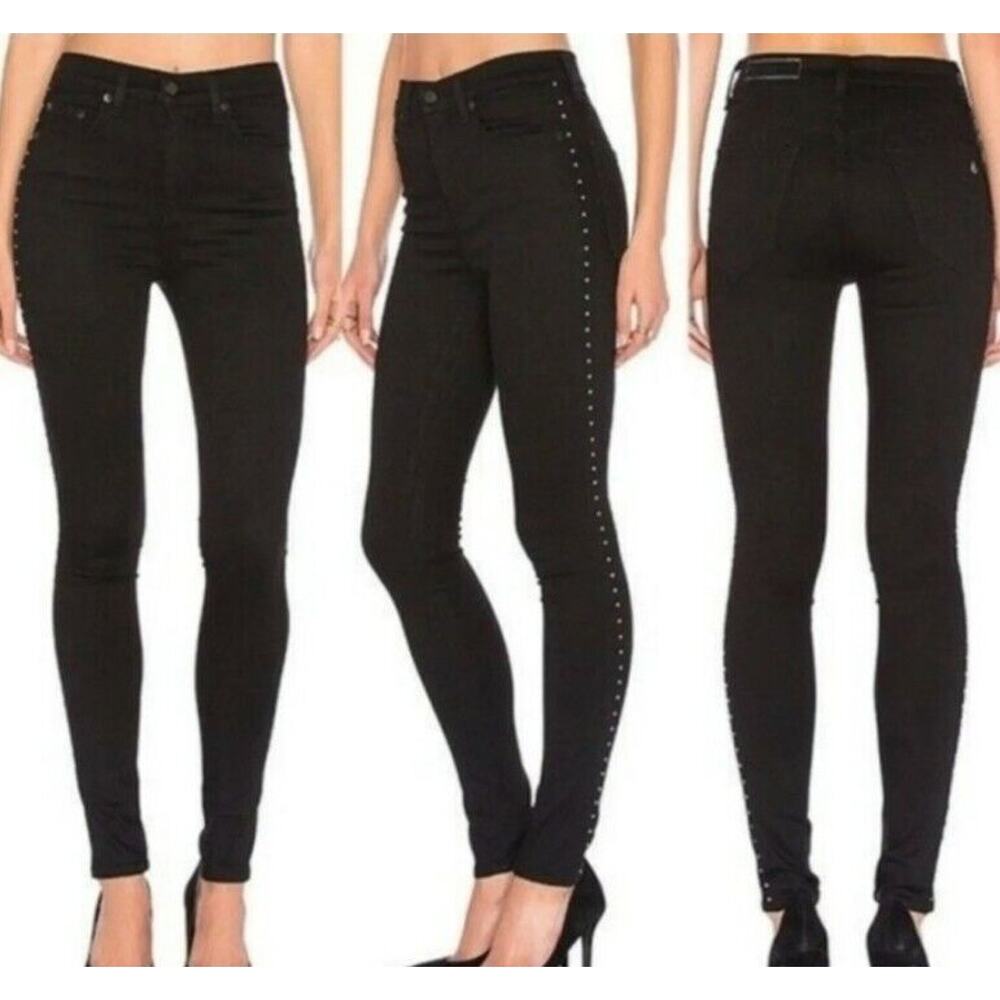 Rag & Bone Dive Studded High Waist Skinny Jeans Sz 26 Black Studded (a